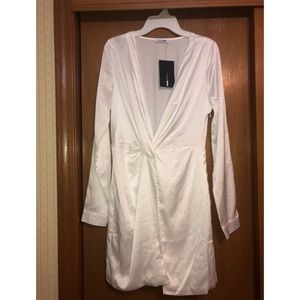 White satin wrap dress